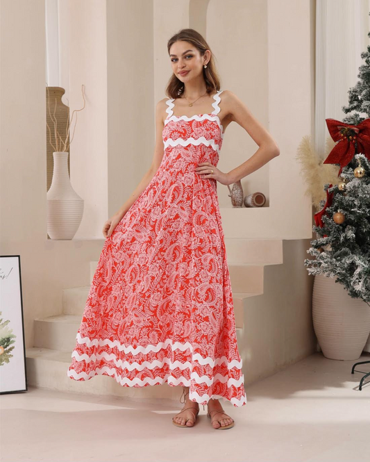 Ella Ric Rac Strap Maxi - Red Paisley